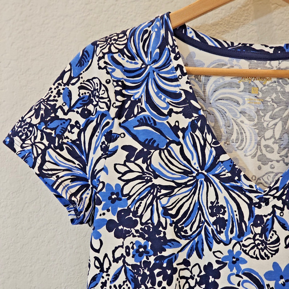 Lilly Pulitzer Etta Maxi Dress Low Tide Navy 100% Pima Cotton Sz Med Cap Sleeve - Picture 4 of 9